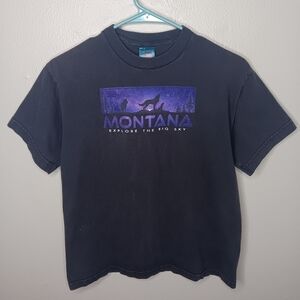 Vintage 90s Montana Youth Size XL 14-16 T-shirt Black Tee Prarie Mountain USA